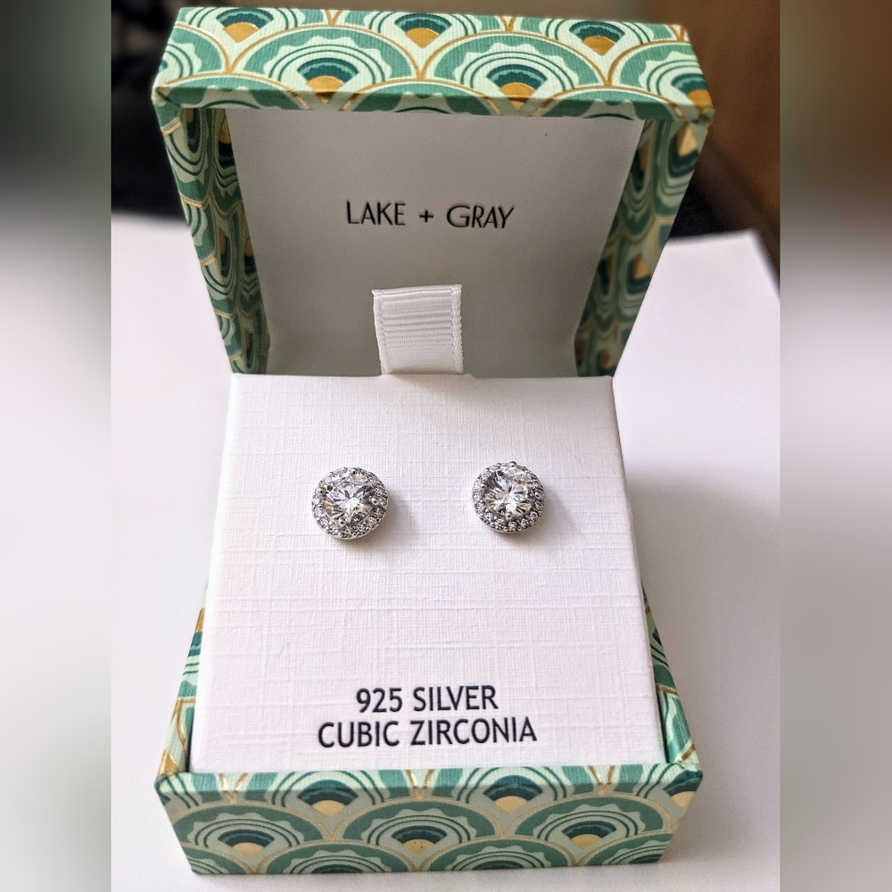 NWOT Lake + Gray Silver Halo Stud Earrings - Picture 3 of 12
